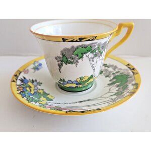 Antique Adderley Ware England Silver Birch Bone China Teacup & Saucer 1910-1919